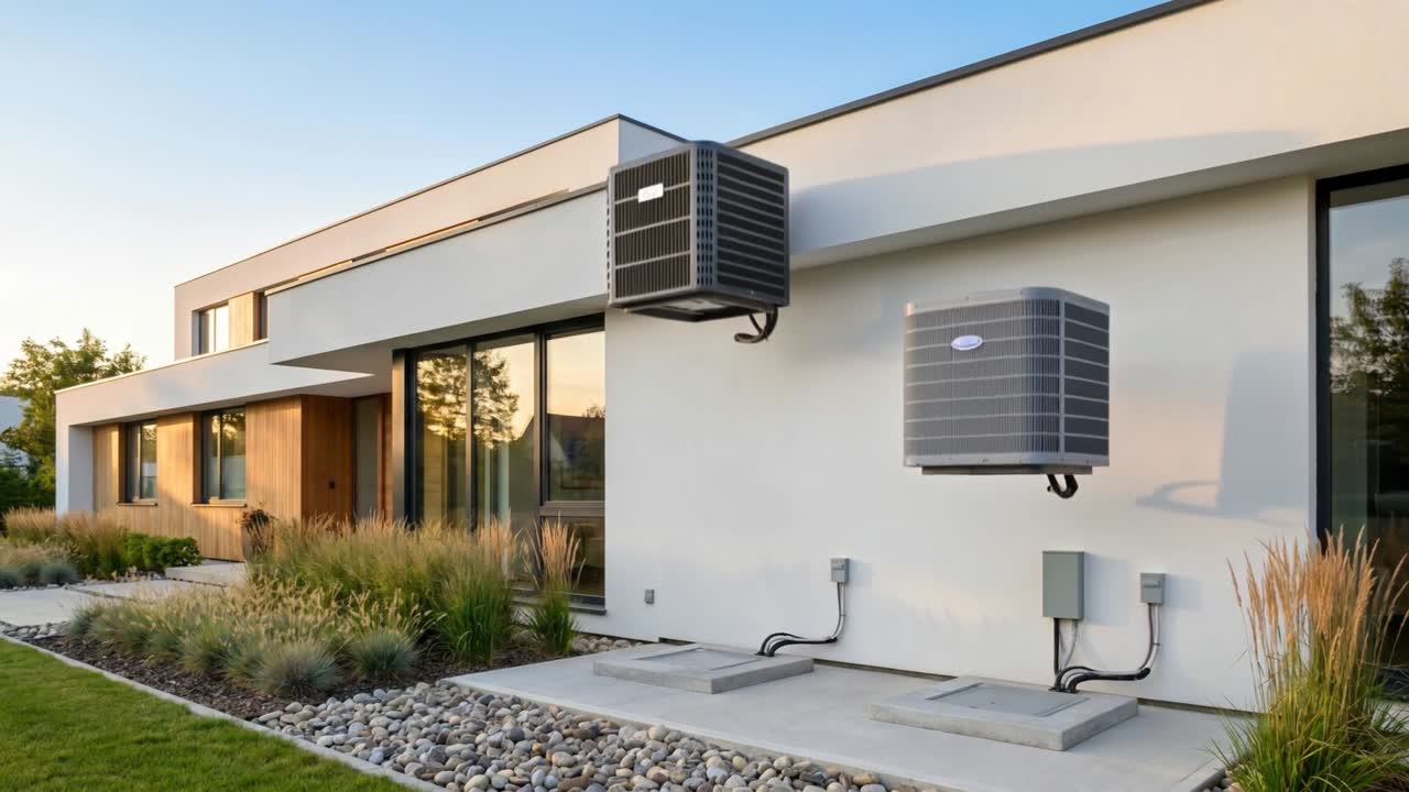 Zebi technician-grade condenser installation on a modern home